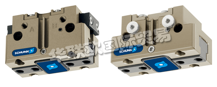 SCHUNK機械爪手JGP64-1帶雙平動機械手的旋轉(zhuǎn)頭，可在機器內(nèi)同時裝載和卸載工件。在壓縮空氣的作用下，橢圓形活塞上下移動。楔式結(jié)構(gòu)的有角度活動表面使基爪能夠同步平動。